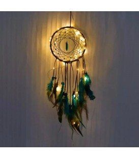 Atrapa Sueños Con Luz Led Plumas Decoración Hogar Turquesa